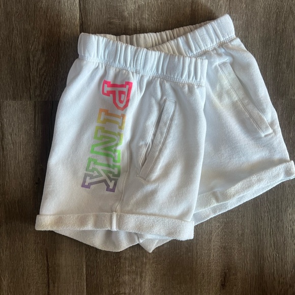 Pink Victoria’s Secret Sweat Comfy Shorts White Neon Rainbow Size Medium - Picture 6 of 8